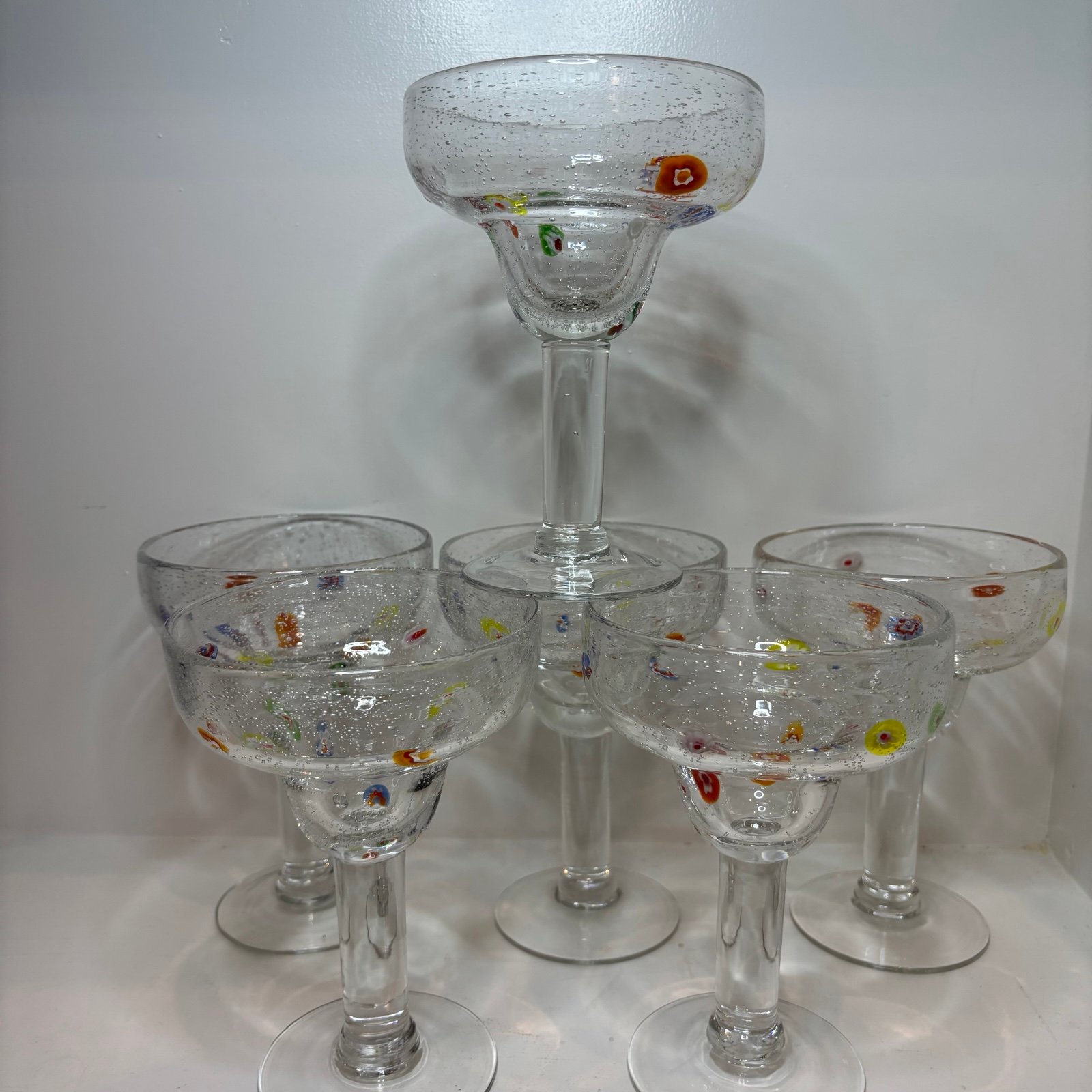Crate and Barrel Zazz Millefiori margarita glasses, set of 6