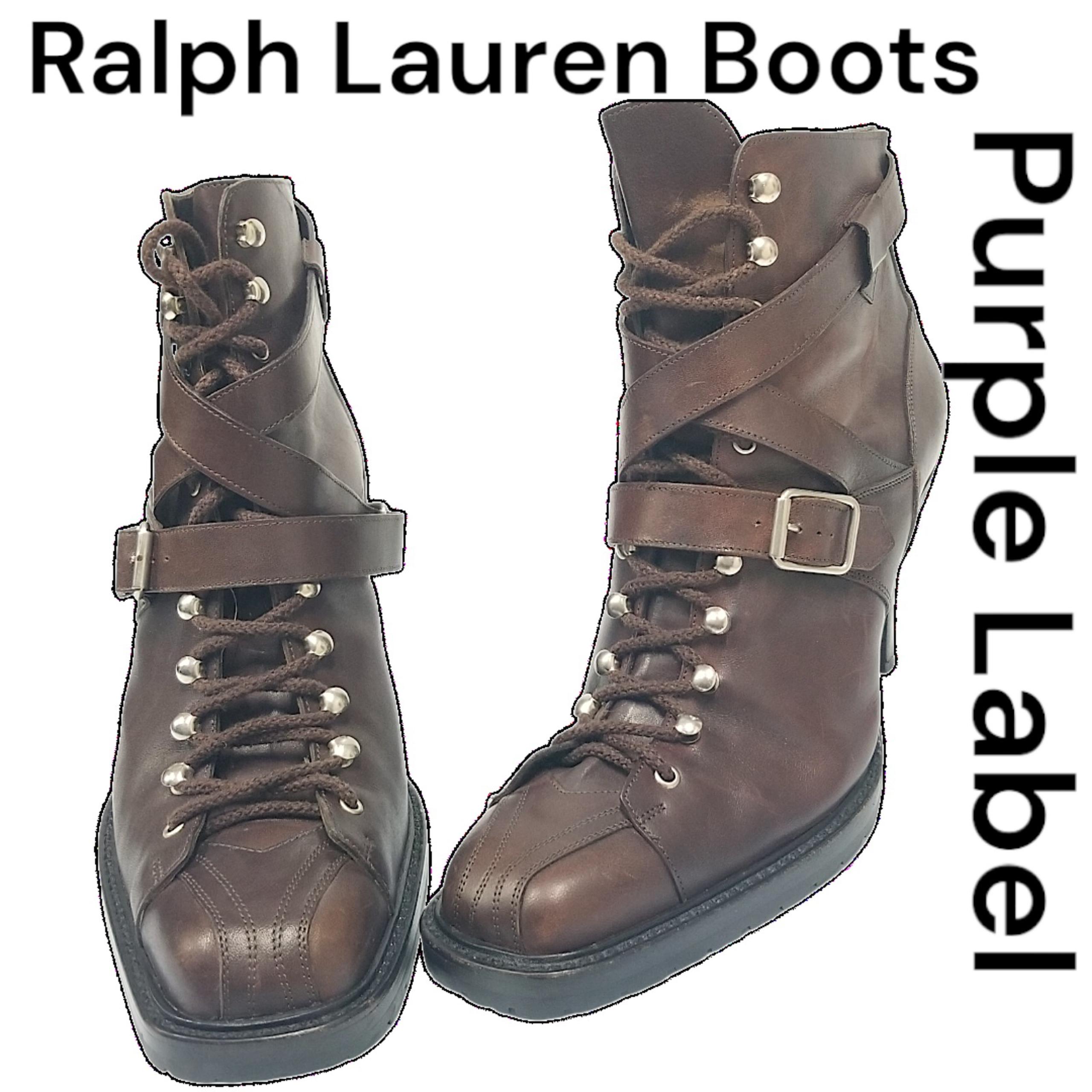 $1875 Ralph Lauren Collection Purple Label Burnished Leathr buckled Combat boots