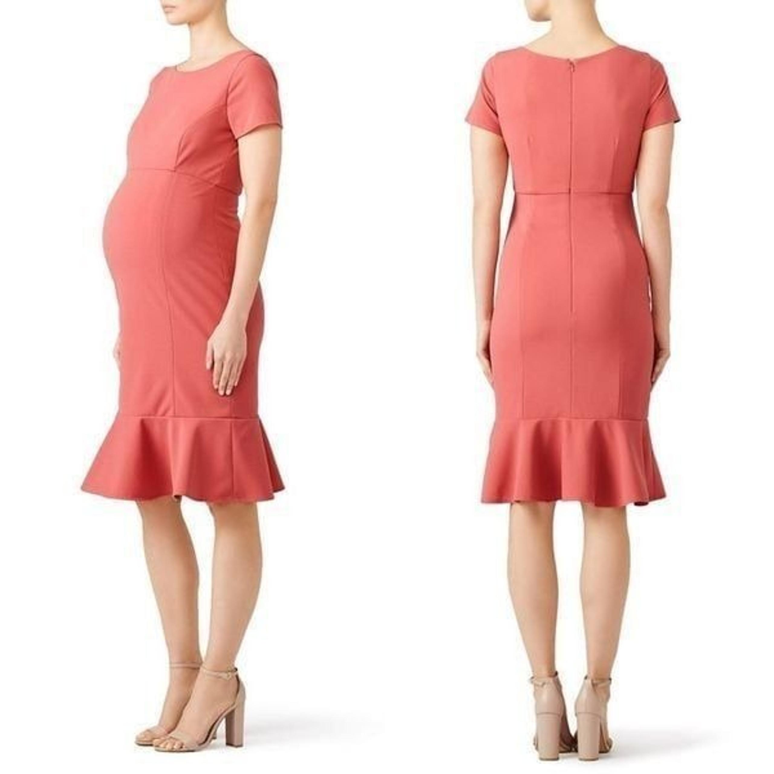 Paper Crown Anthro Maternity Sheath Ruffle Hem Midi Dress in Dusty Rose Pink M