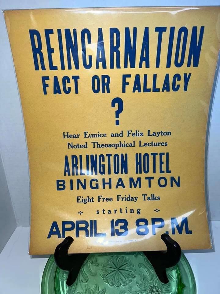 Scarce vintage occult Mysticism cardstock advertising a lecture reincarnation