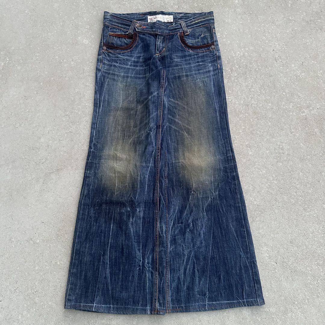 パンツ 2000's flare denim pants fade y2k grunge Vintage Flare Jeans Y2K Reworked Bleached Denim Pants 2000s