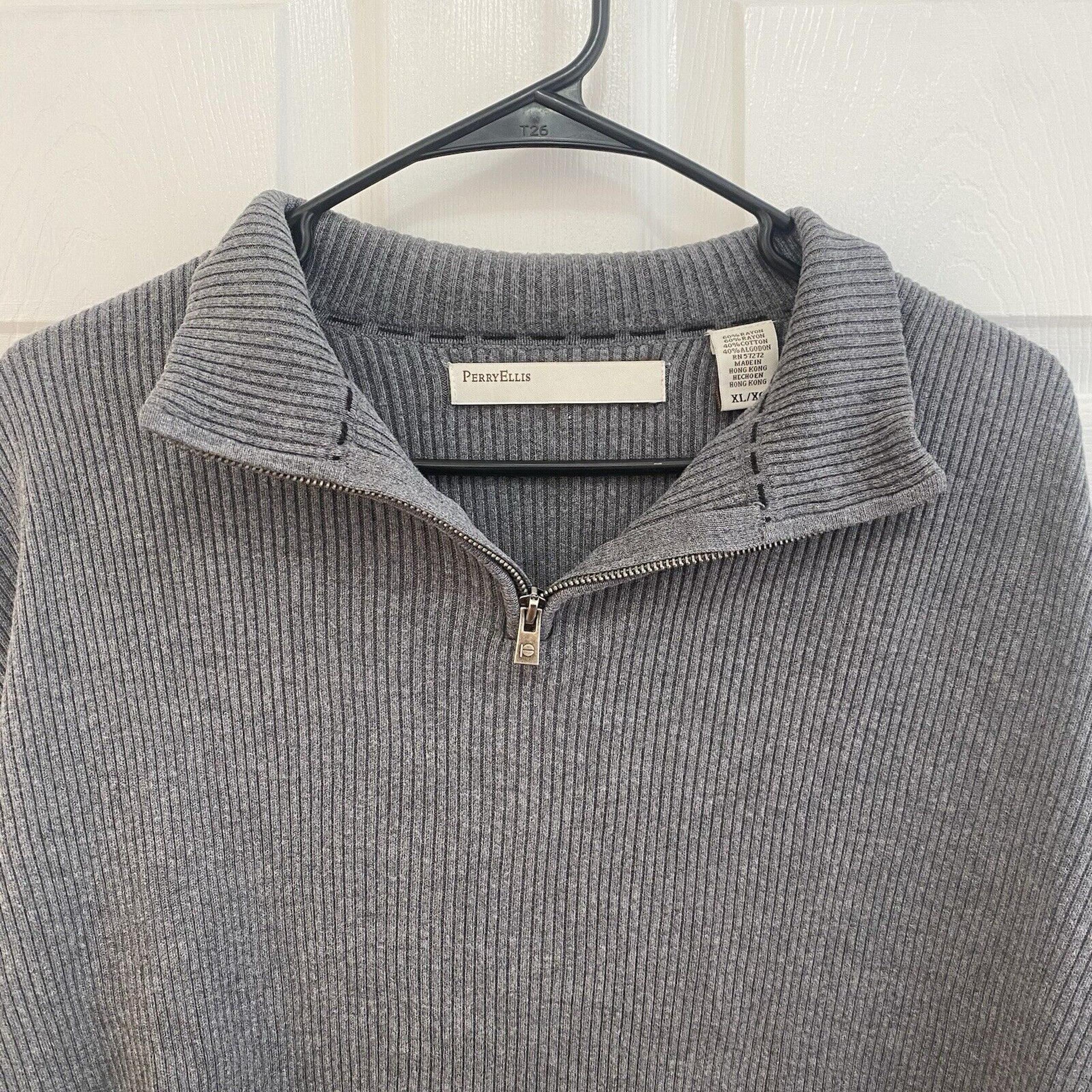 Perry Ellis Medium Charcoal Gray Long Sleeve Pullover 1/4 Zip Mens New $79