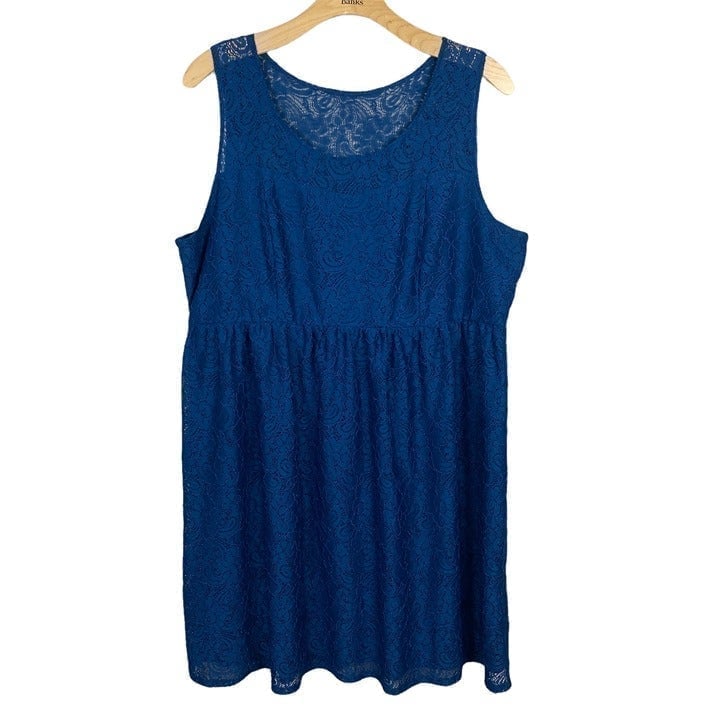 Lane Bryant Dress 24 Fit And Flare Lace Overlay Blue Teal Sleeveless A-Line Plus
