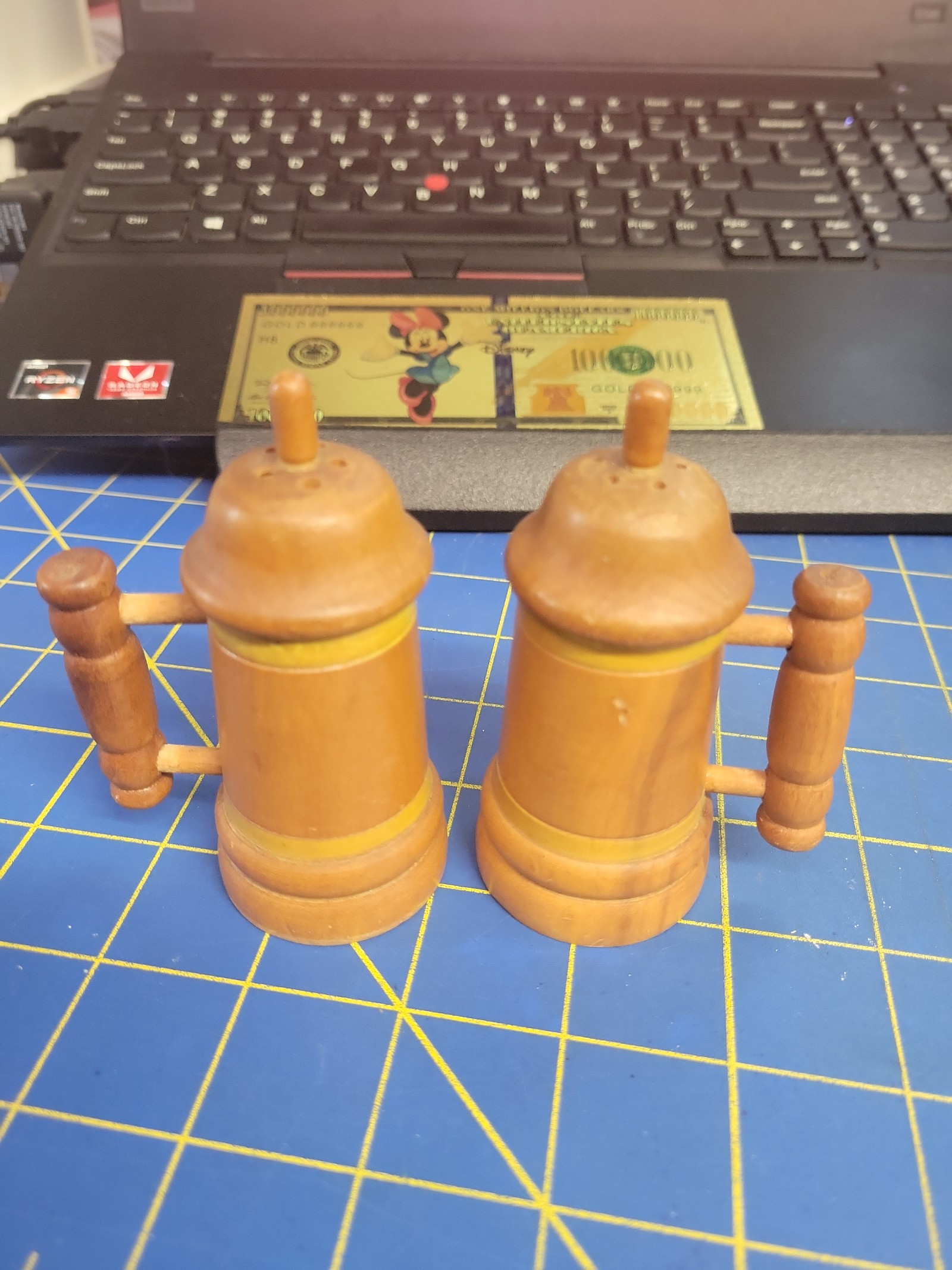 Vintage Wooden Salt & Pepper Shakers 1.5 x 3.5 x 2.25