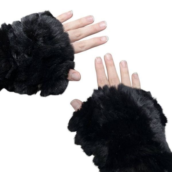 goth fur fingerless gloves