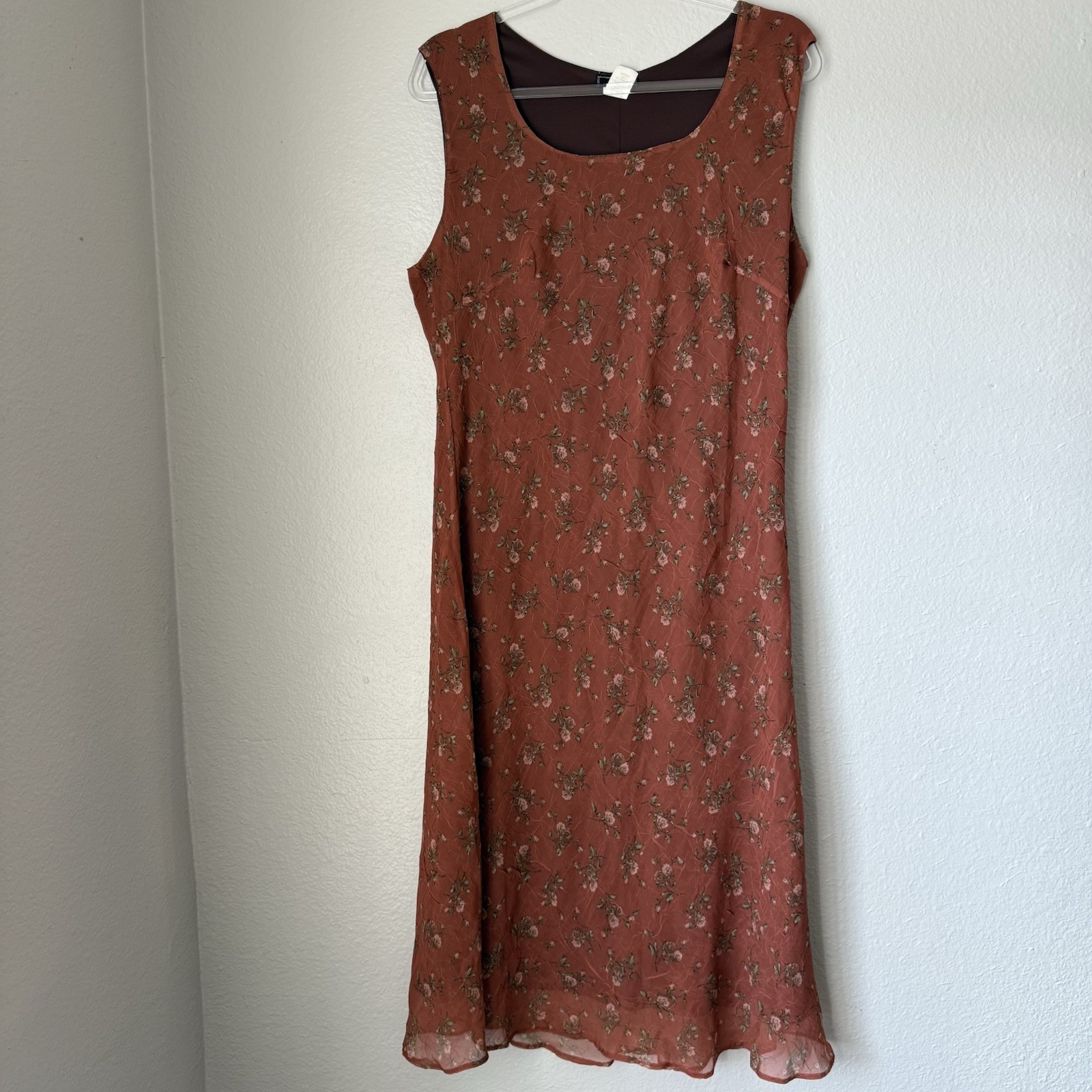 Vintage Rio USA Floral Terracotta Brown Dress Bloomcore Cottagecore Sleeveless