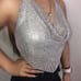 Silver rhinestone backless halter top