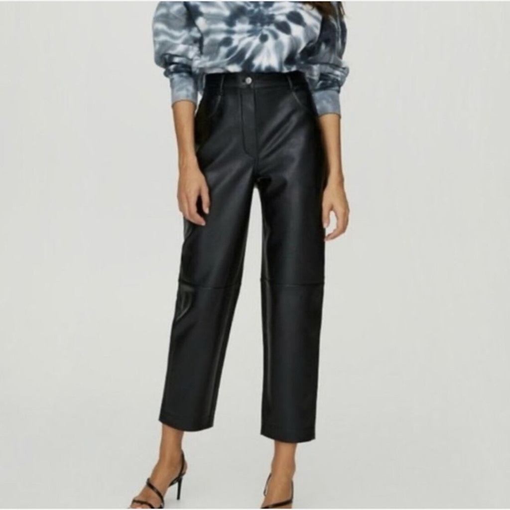 Mango Faux Leather High Waist Crop Women’s Pants Size 12 Black