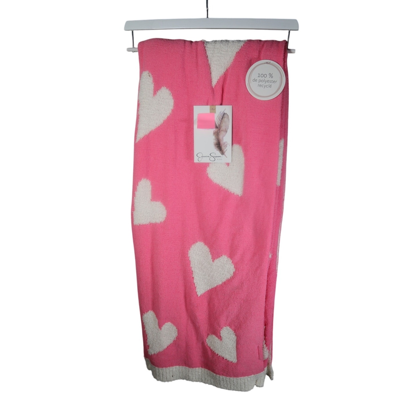 Jessica Simpson Valentine's Day Pink Heart Plush Knit Throw Blanket NWT