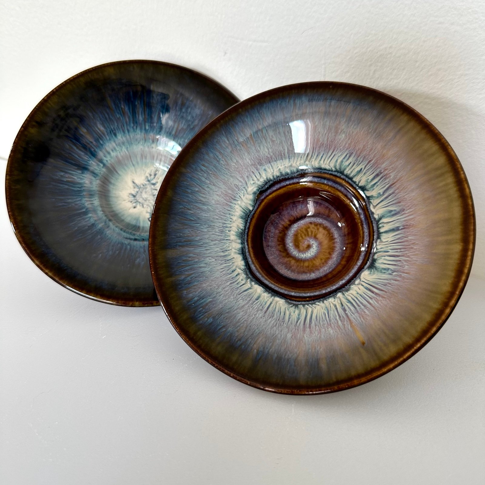 Set of Bill Campbell Art Pottery Hand Thrown Bowl 5” Drip Glaze