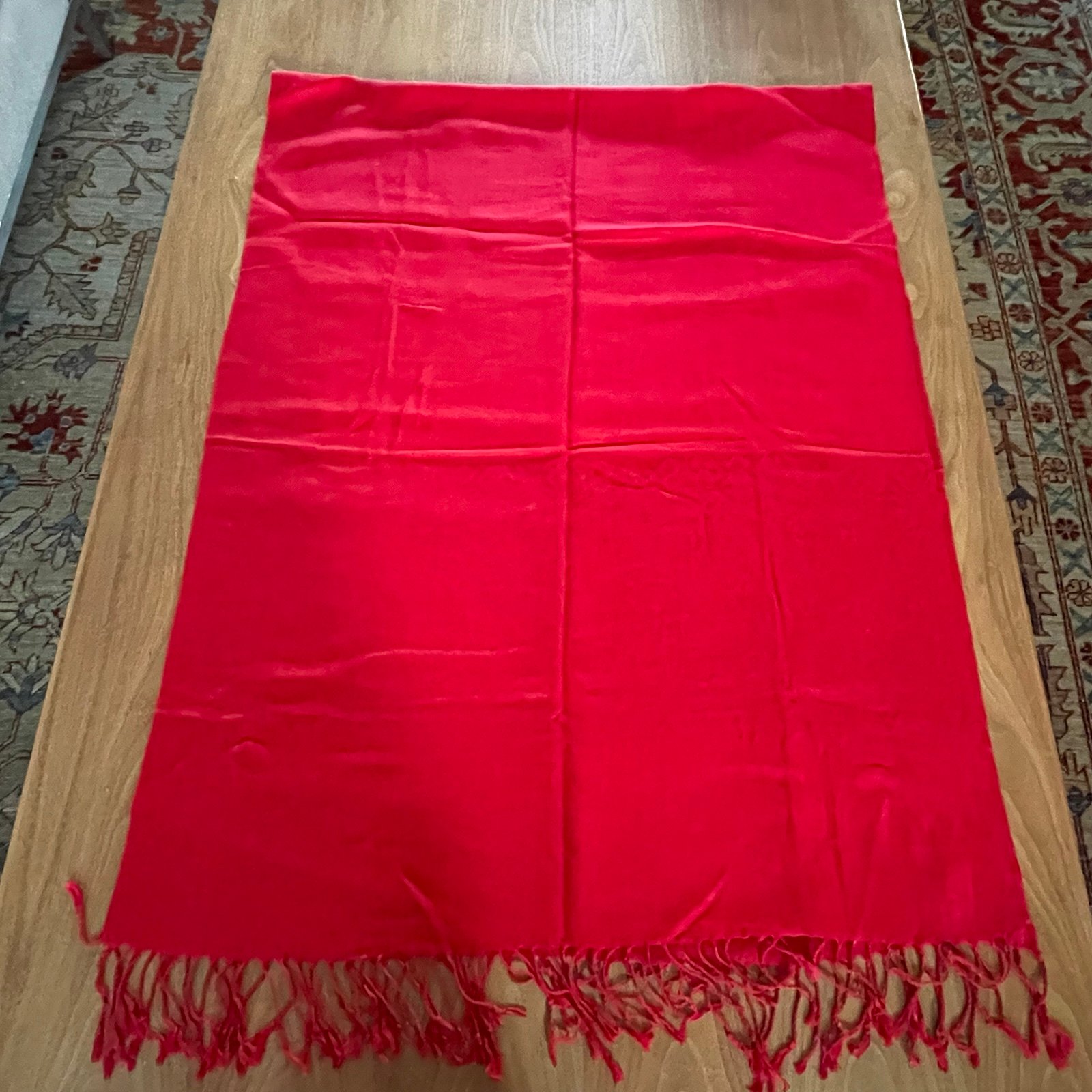 NWOT Karen Neuburger Red Fringe Scarf