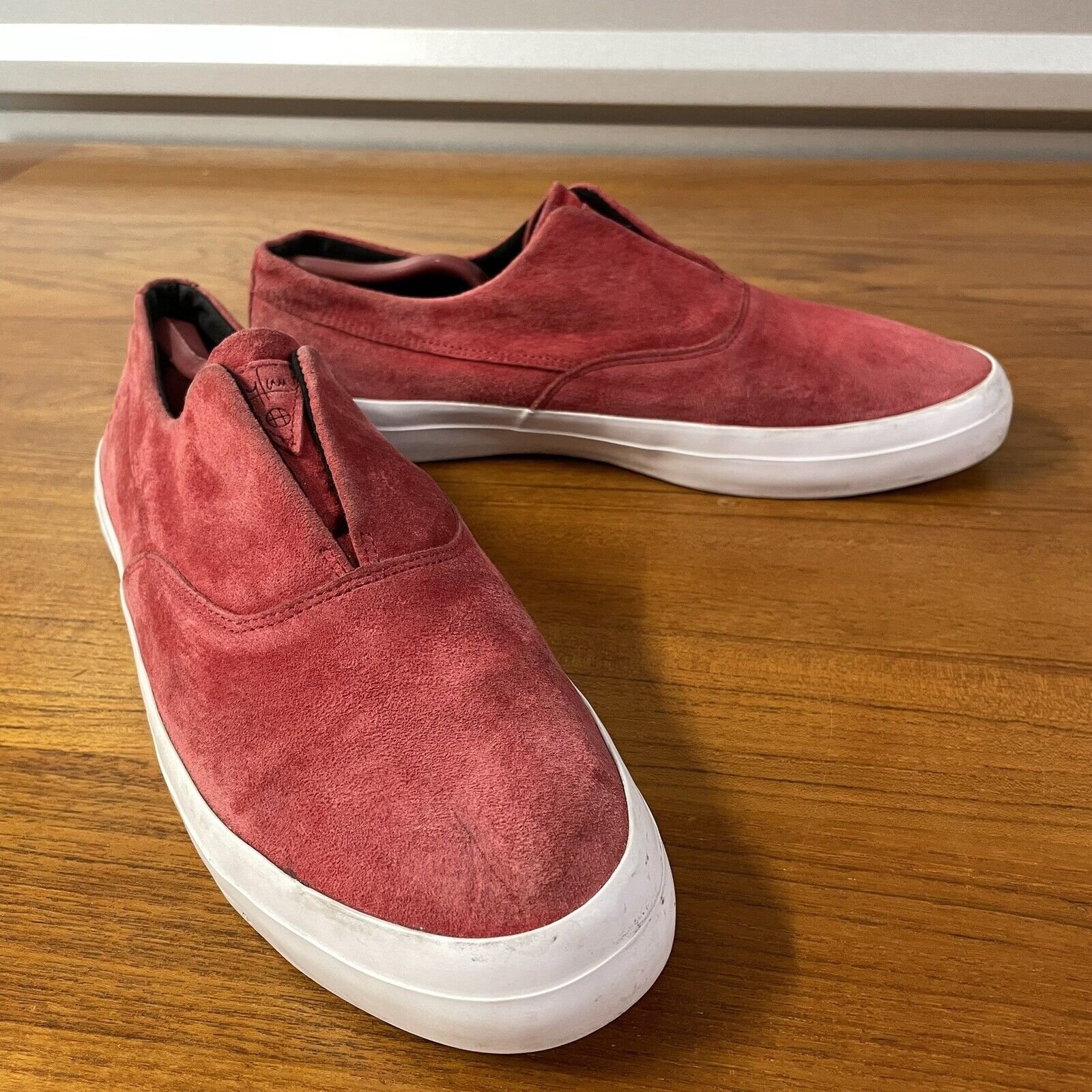 Huf Dylan Rider Red Suede Slip On Loafer Skate Shoe Men Size 12