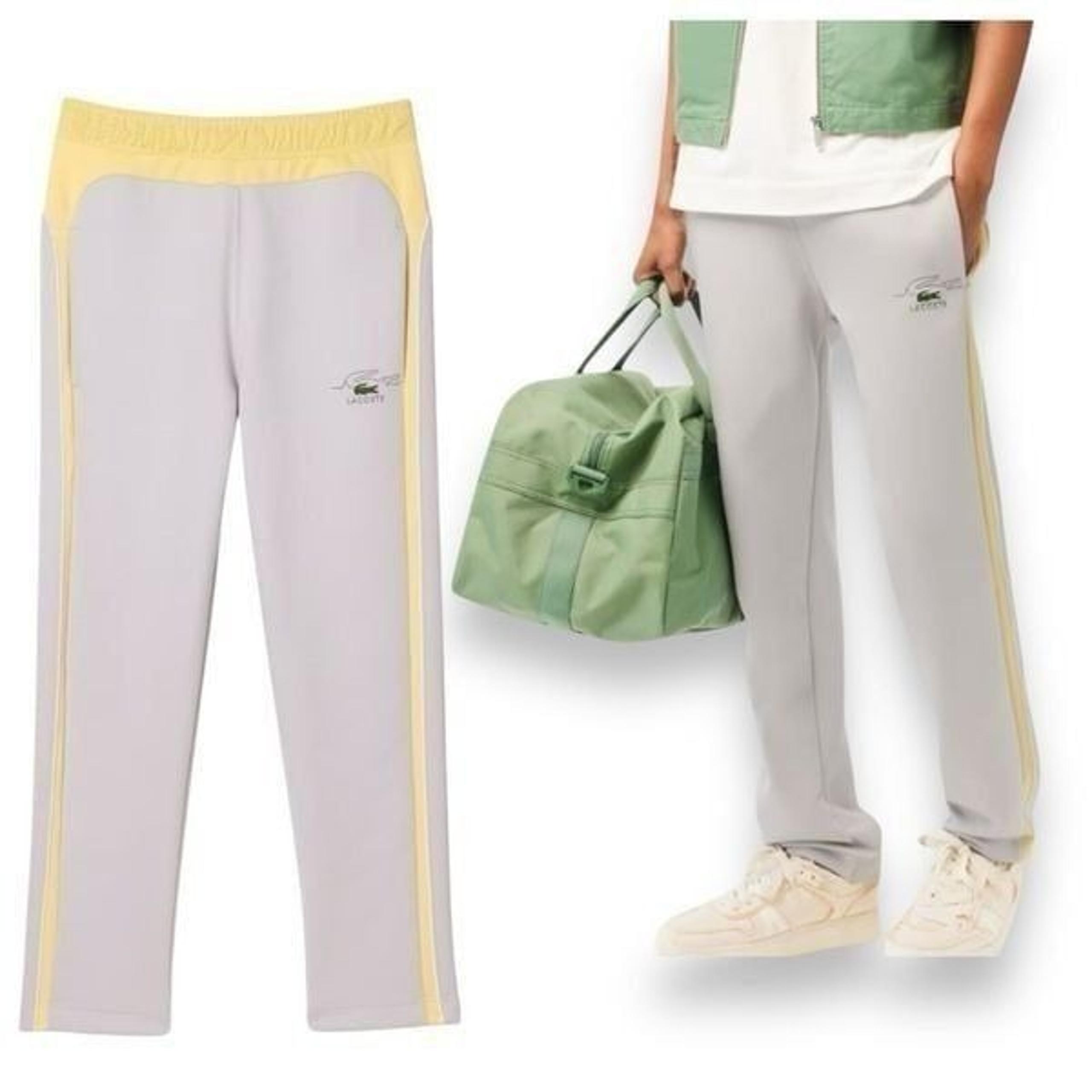Lacoste Sweatpants L Yellow Colorblock Cotton Activewear Sporty Spring Grey NEW