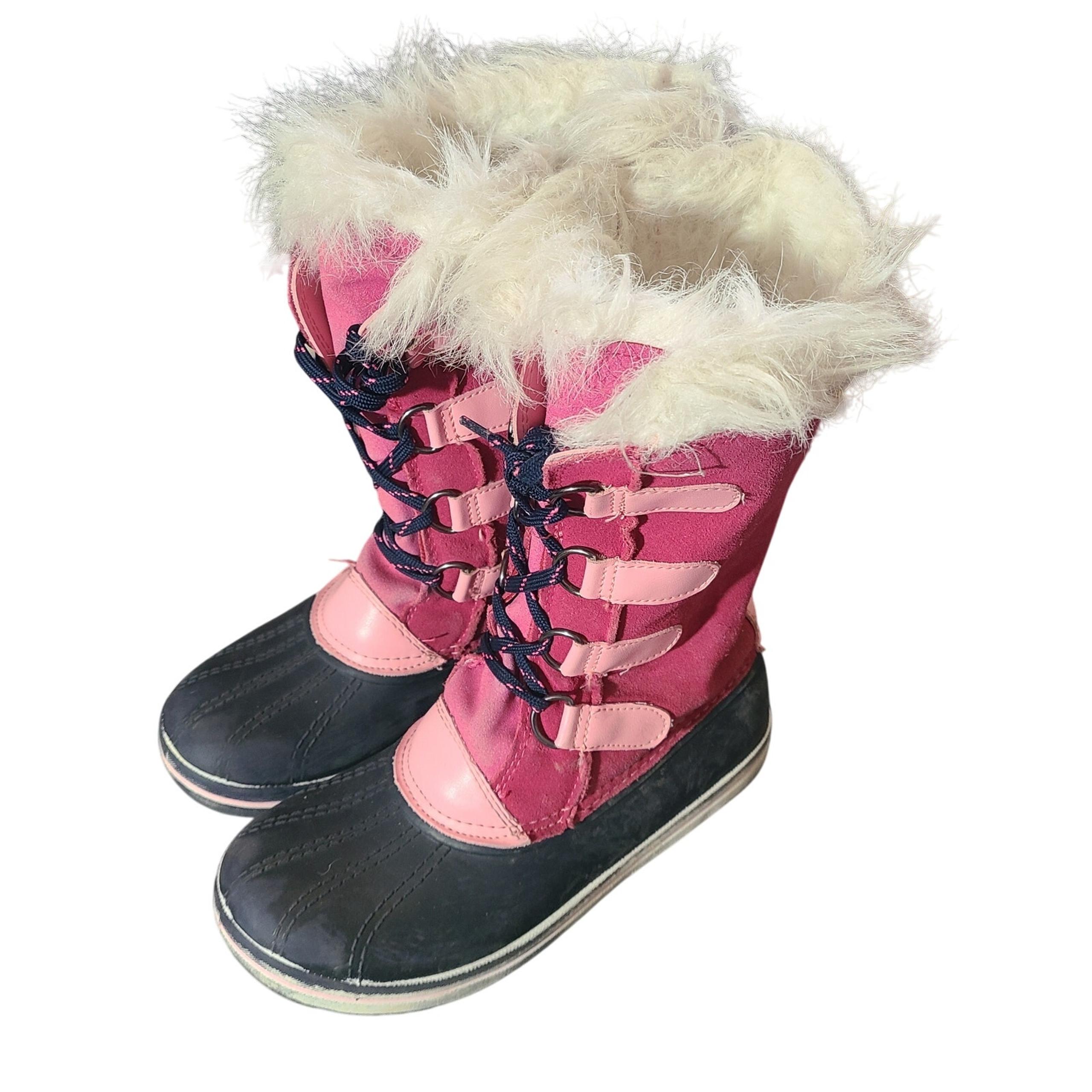 Girls Ozark Trail Hot Pink Suede Faux Fur Winter Snow Boots Size US 3 Lace Up