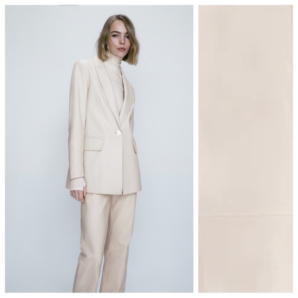 NWT. Massimo Dutti Cream Nappa Leather Blazer. Size S.