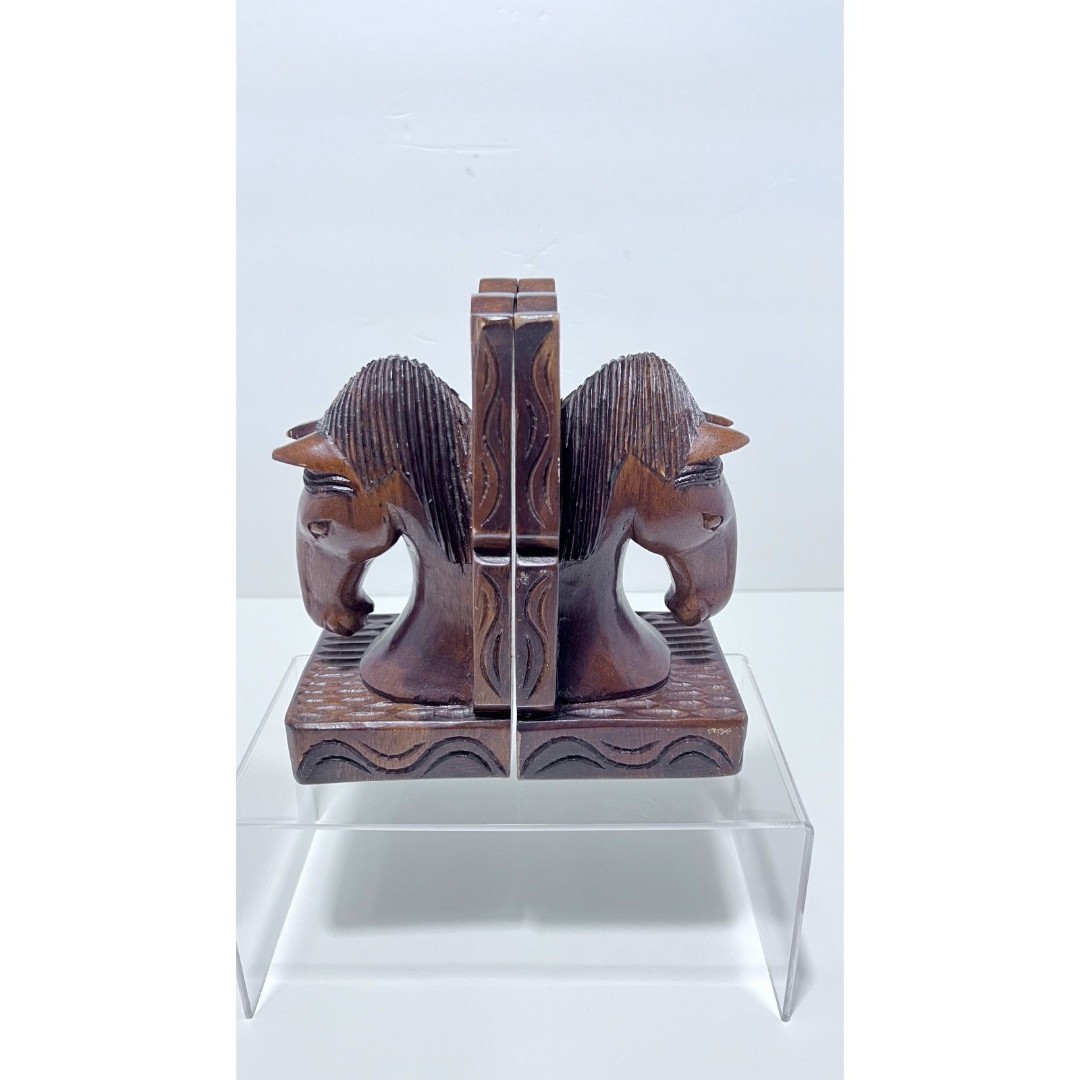 CARVED WOOD HORSE HEAD BOOKENDS Size 8* 4* 4