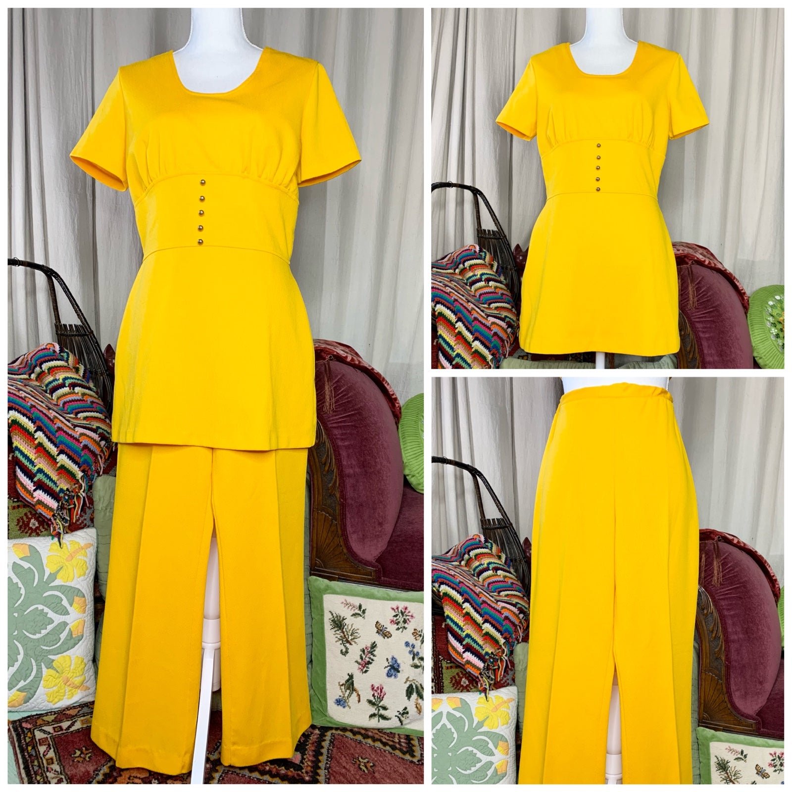 70s Yellow Pantsuit/Mini Dress