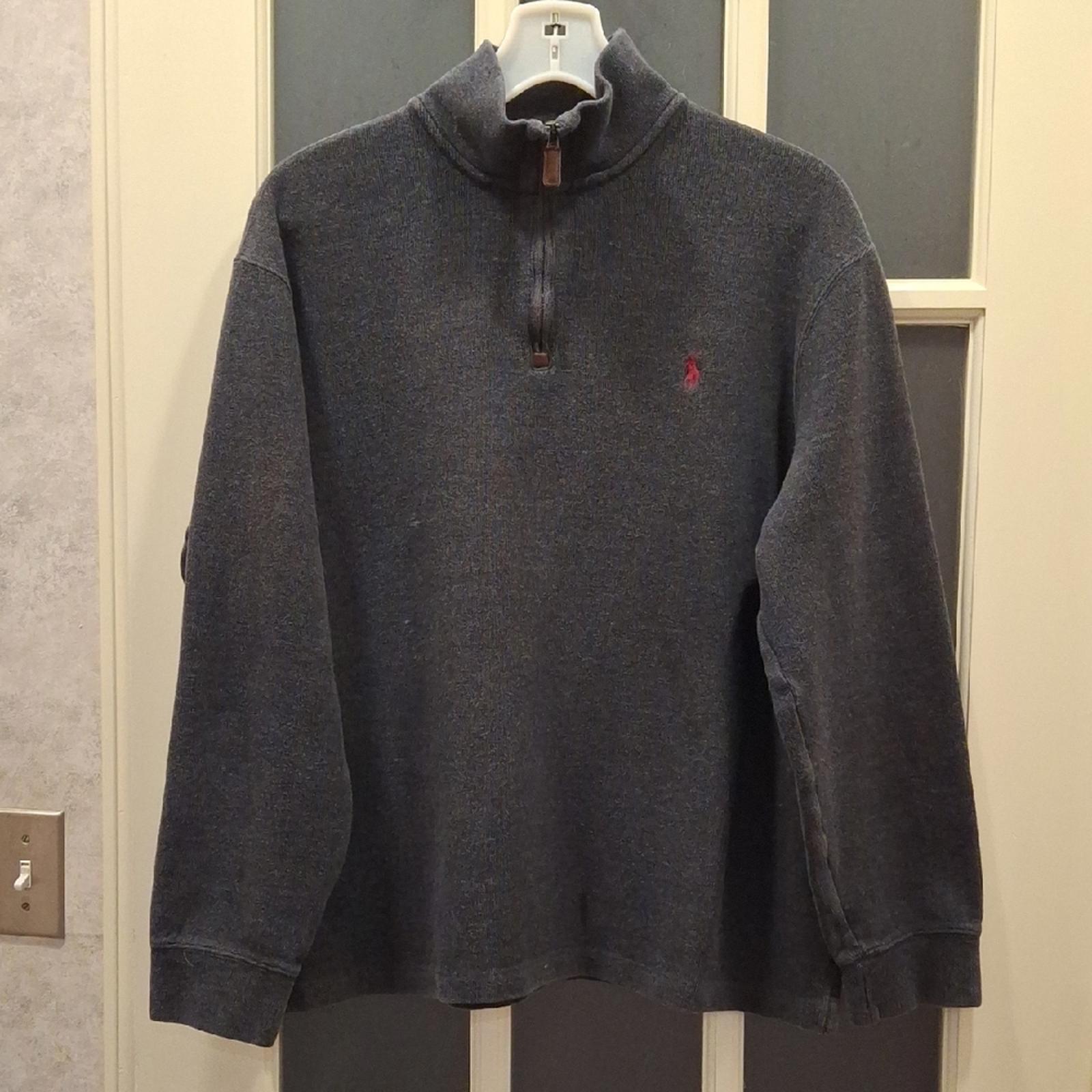 POLO Ralph Lauren Sz.L,Men's Gray Sweater. 1/4 ZIP, P2Pis 23in. Raised collar