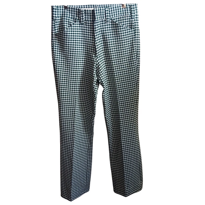 34x32 Vtg 1970's Men's Green Houndstooth Checker Polyester Knit Flare Pants