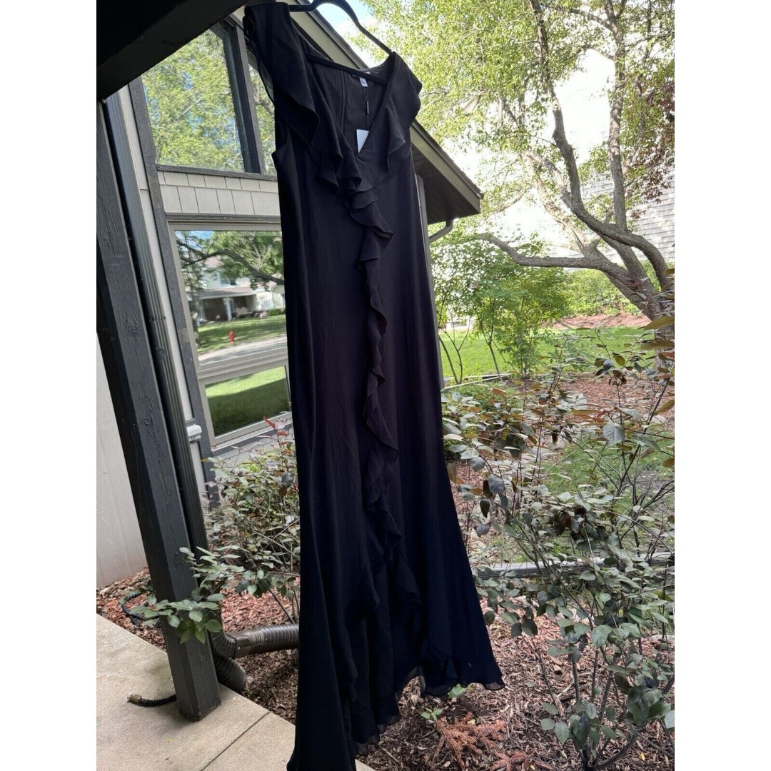 NWT Zac Posen Black Sleeveless Maxi Dress Women’s Size 16 Front Slit Ruffle