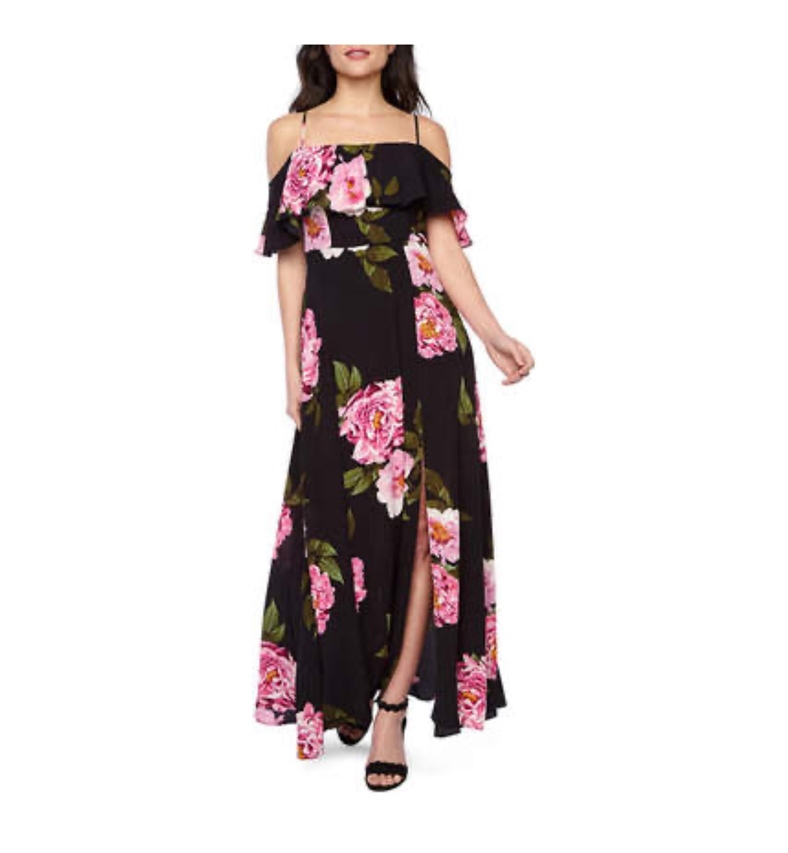 Rebecca B Floral Short Sleeve Cold Shoulder Maxi Dress Size 6