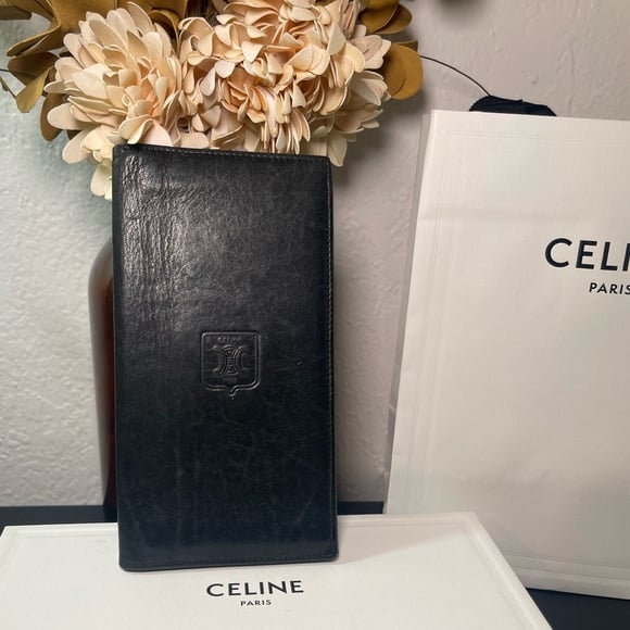 Vintage Celine Triomphe Embossed Calfskin Leather Wallet