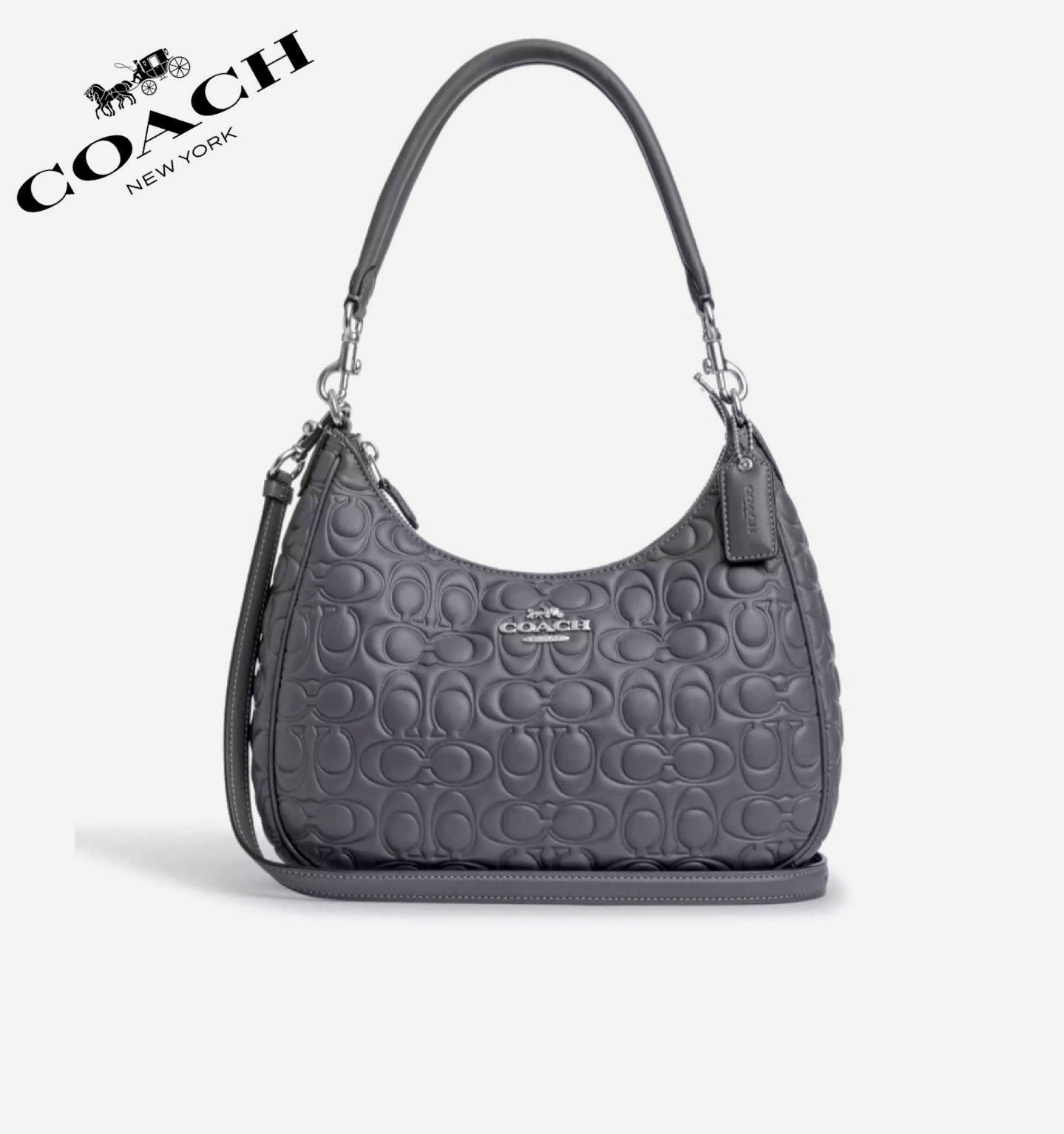 NWT COACH Teri Hobo With Signature Leather In Gray Shoulder Bag