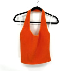 ARITZIA Babaton Orange Ribbed Sculpt Knit Cropped Backless Halter Top Size Large