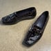 Stuart Weitzman Croc Embossed Patent Leather Square Toe Loafers 7.5 Brown