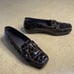 Stuart Weitzman Croc Embossed Patent Leather Square Toe Loafers 7.5 Brown