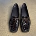 Stuart Weitzman Croc Embossed Patent Leather Square Toe Loafers 7.5 Brown