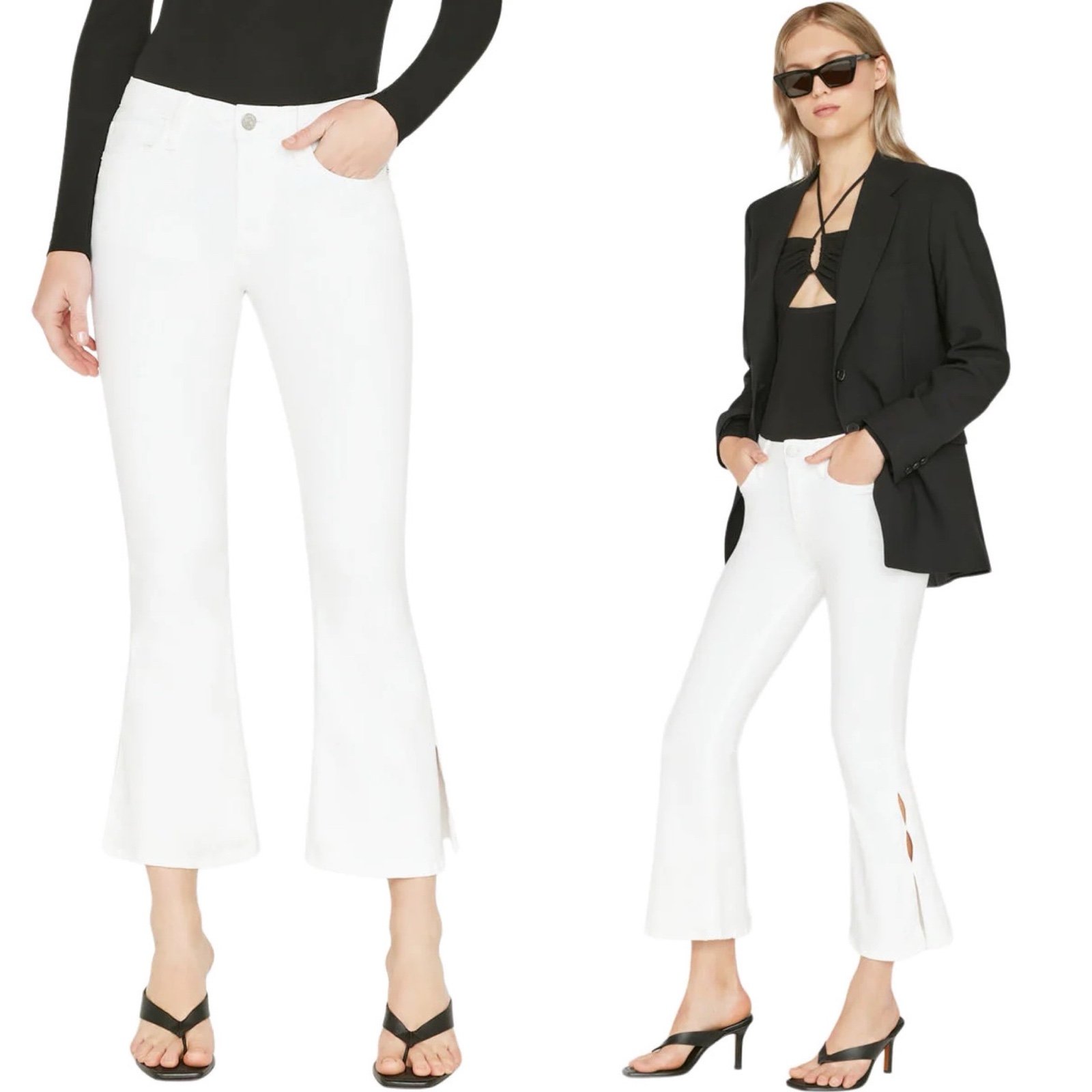 Frame Denim Le Crop Flare Mini Slits in in Blanc