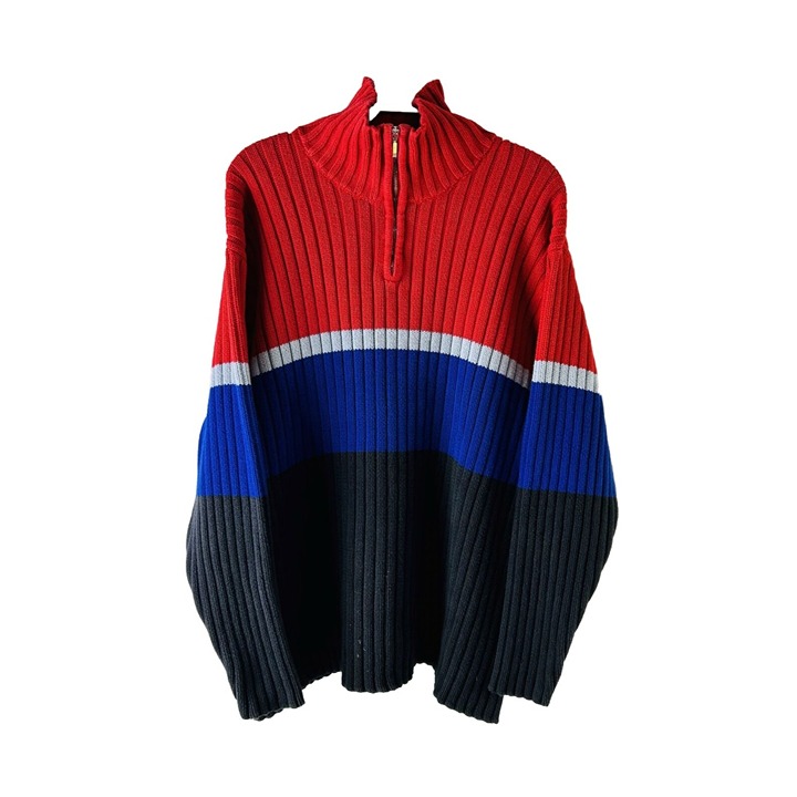 VTG 90s Eddie Bauer Womens Large Chunky Ribbed Knit Color Block Baggy Sweater