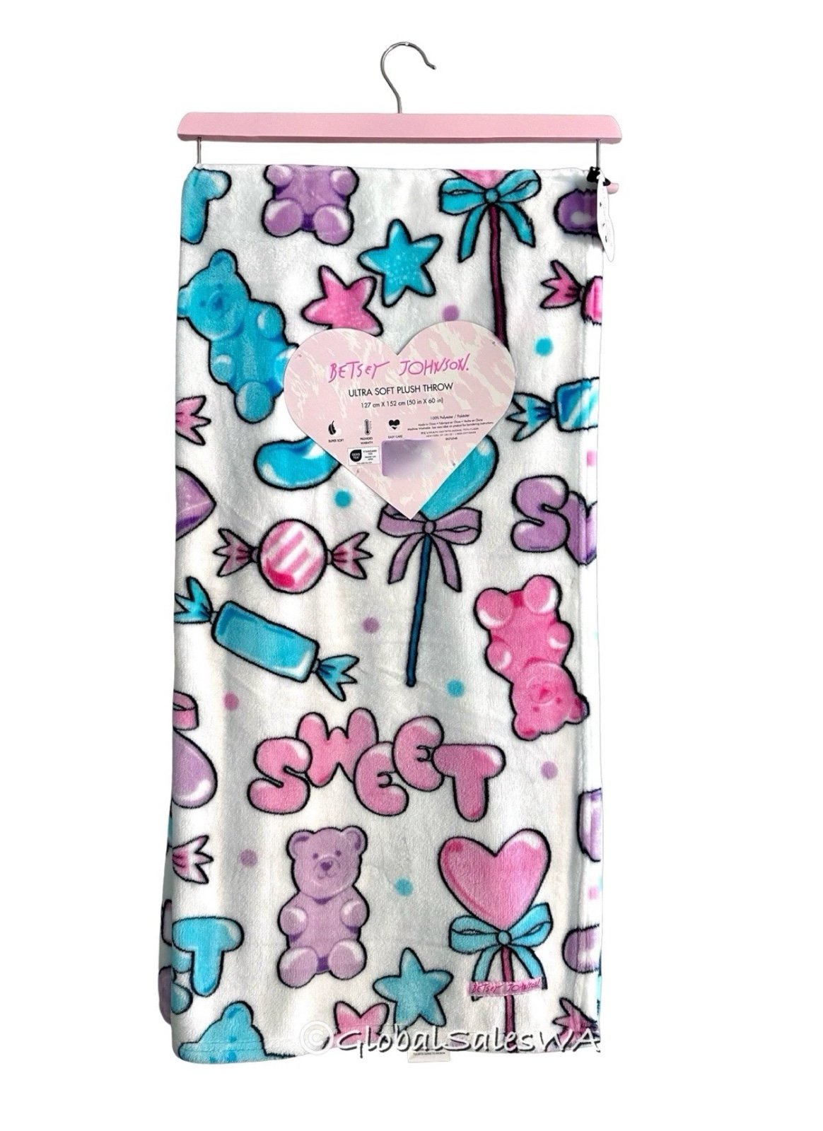 Betsey Johnson Sweet Candy Multicolor Soft Plush Throw Blanket 50x60 in