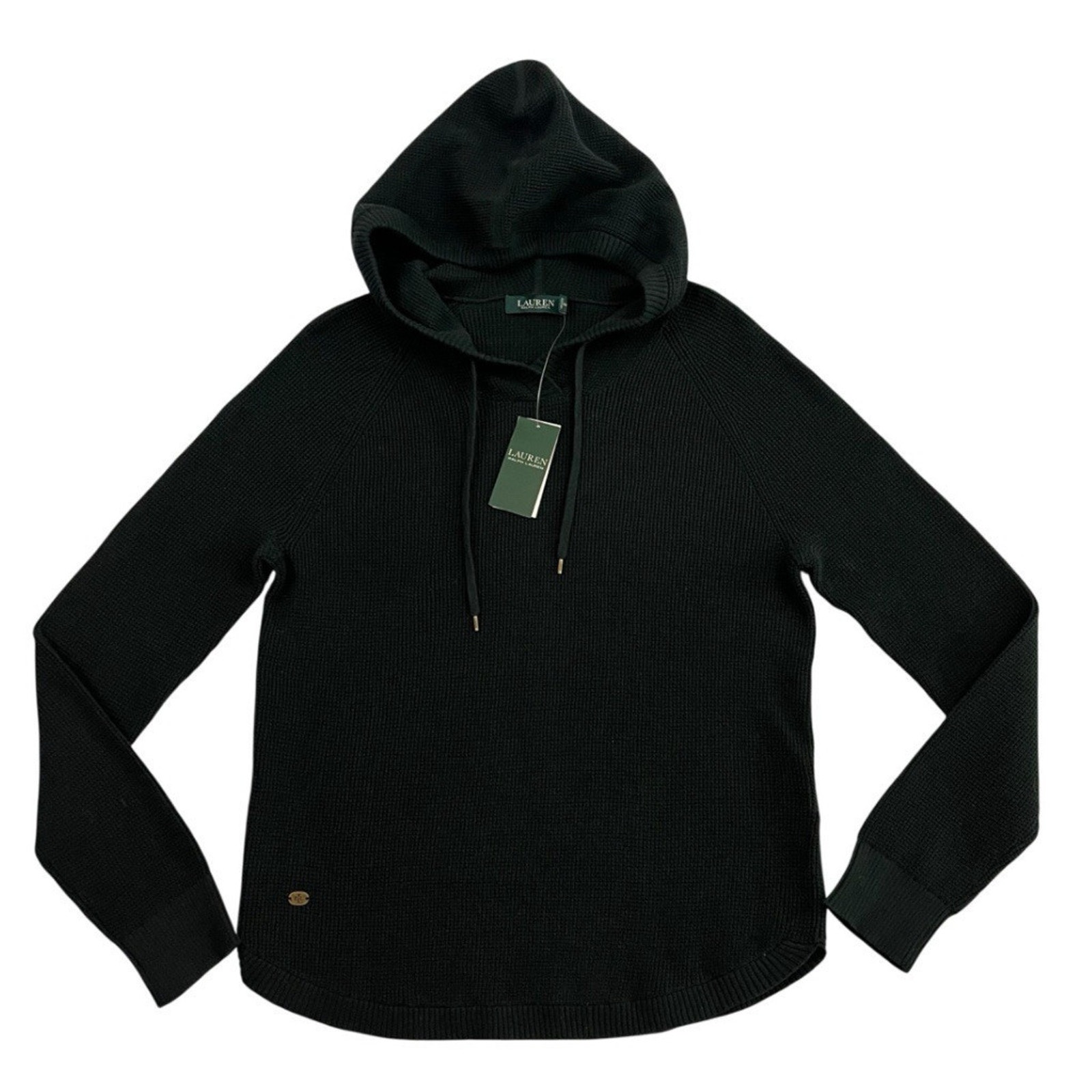 Lauren Ralph Lauren Sweater Hoodie Womens L Blue Pullover Lightweight Knit NEW