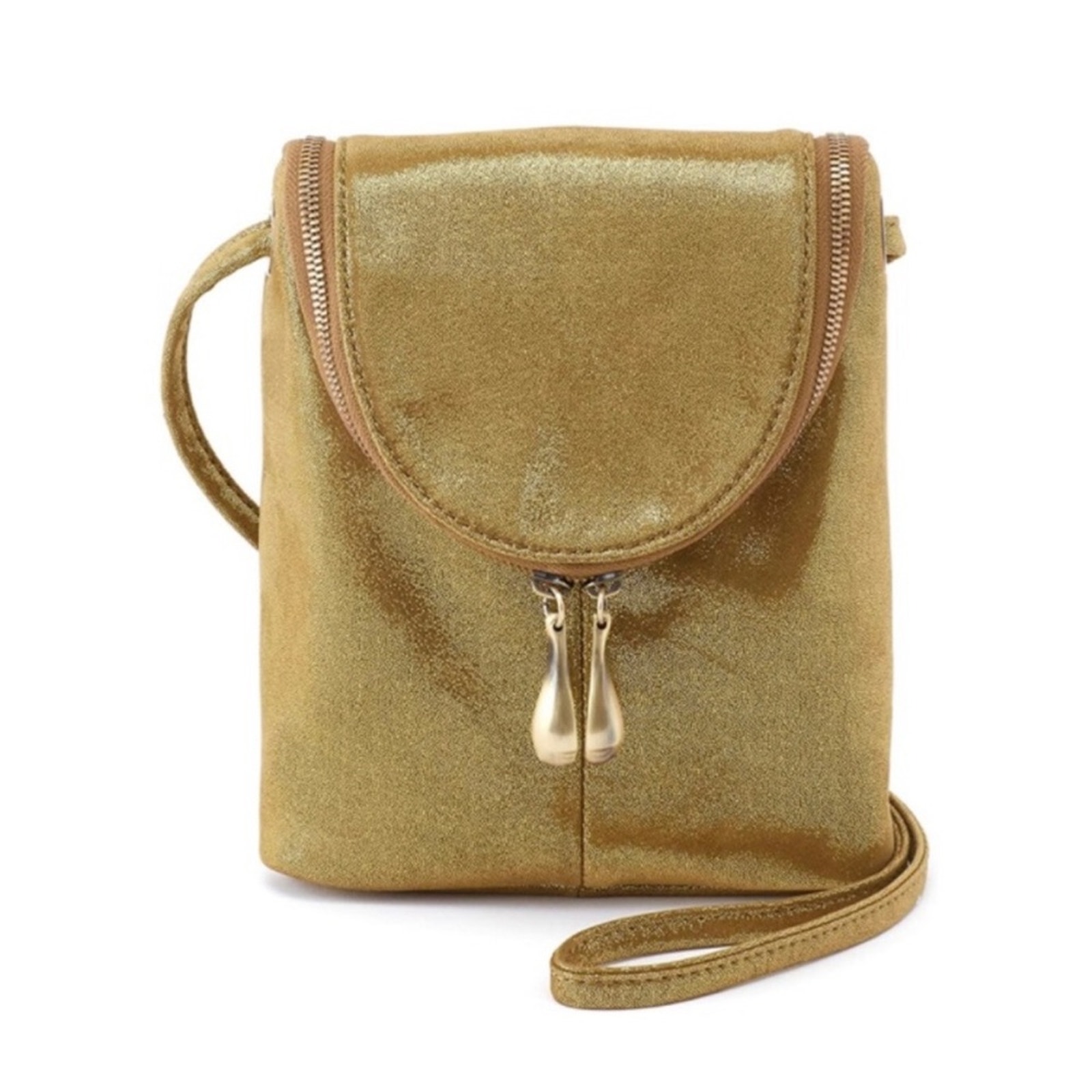 NWT! HOBO Leather Gold Shimmer Fern Saddle Crossbody Bag