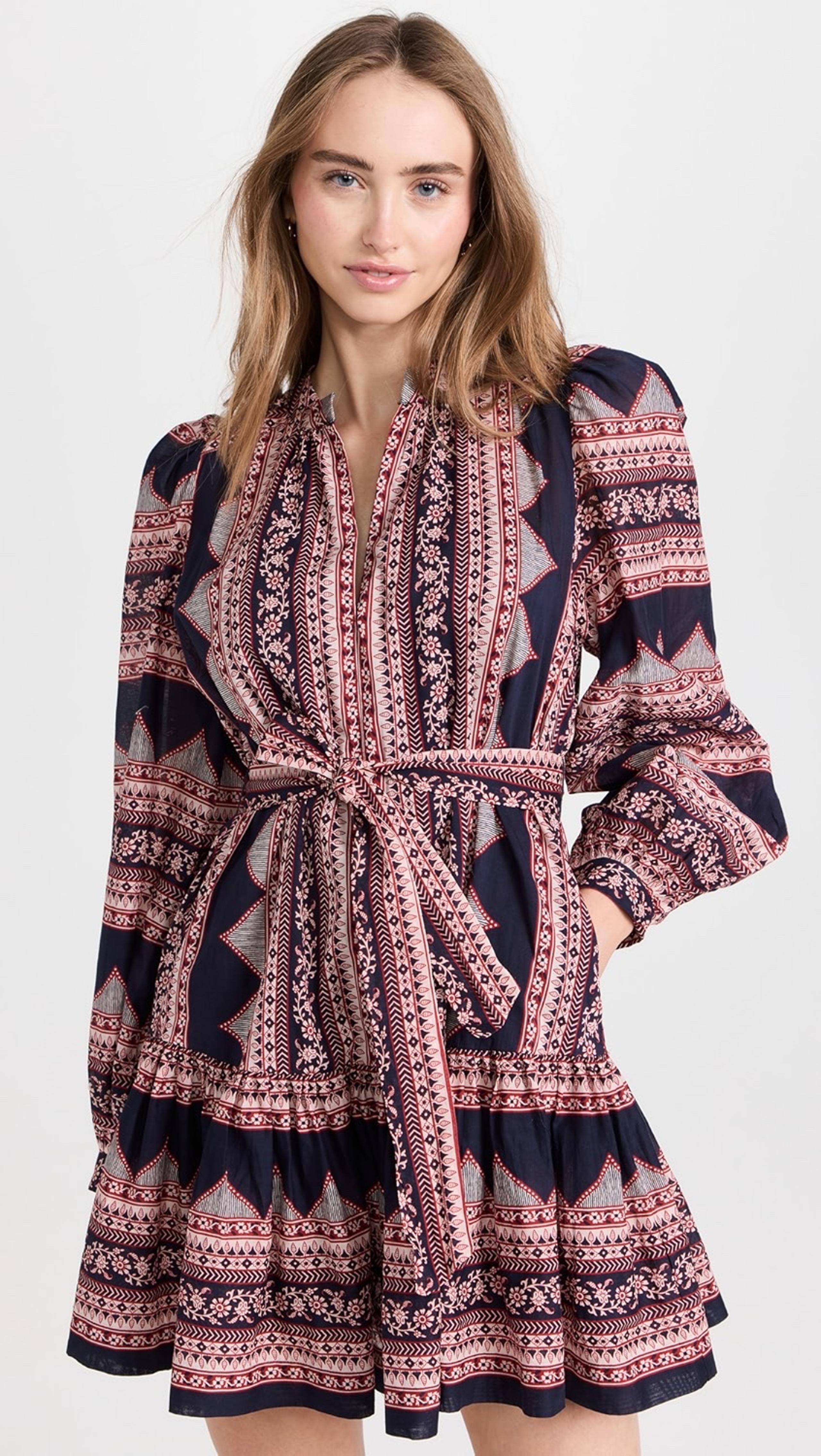 Sea New York Suzie Print Dress with Belt Navy Red Large