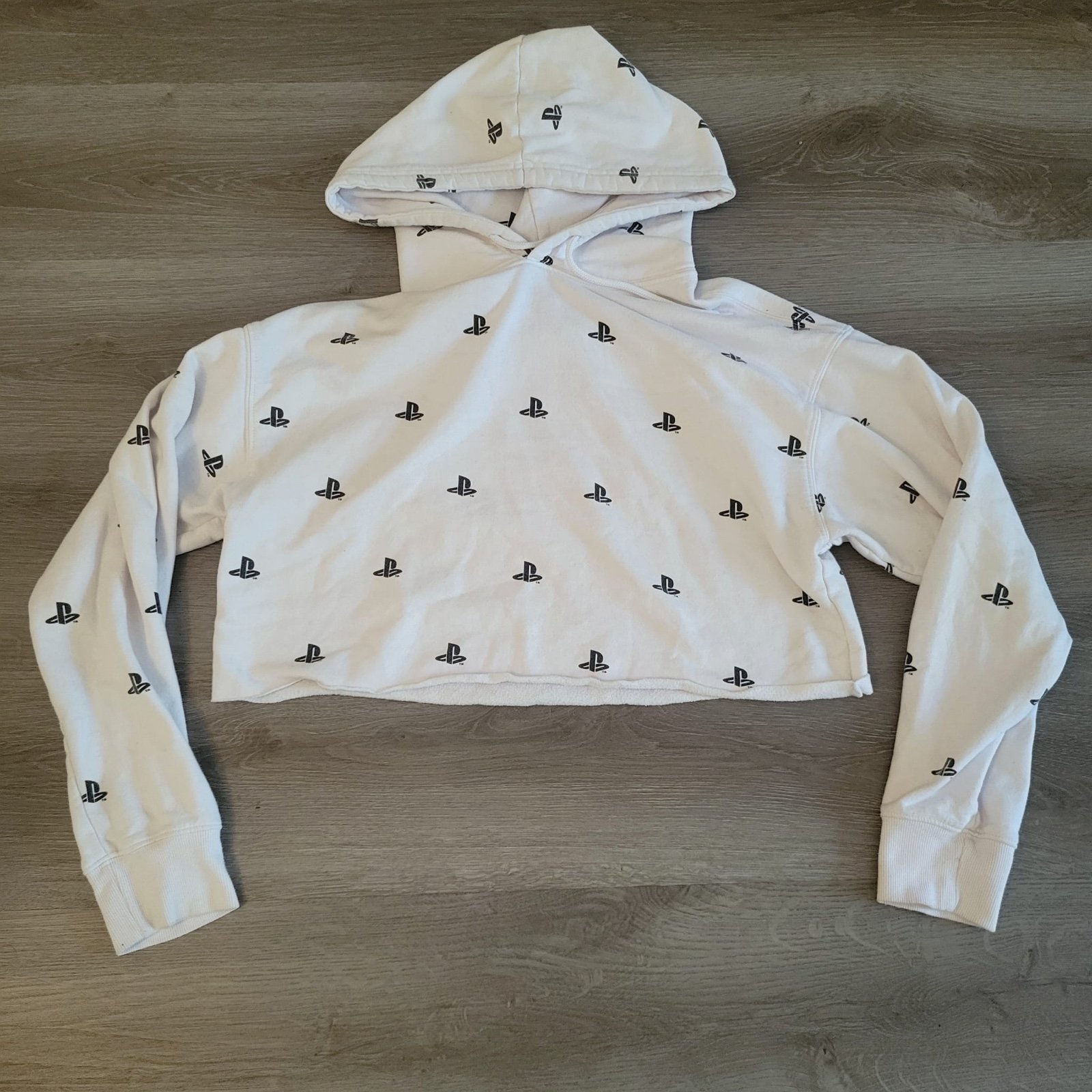 Rare Playstation White Crop Top Multi Black Logo Hoodie Womens Medium Authentic