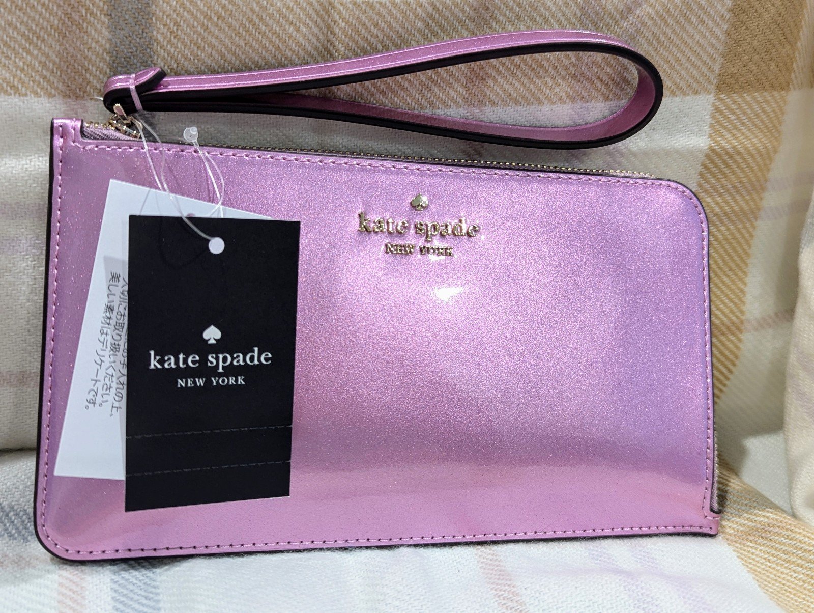 **GIFT IT!** NWT KATE SPADE Lucy Medium Wristlet Metallic Quartz Pink