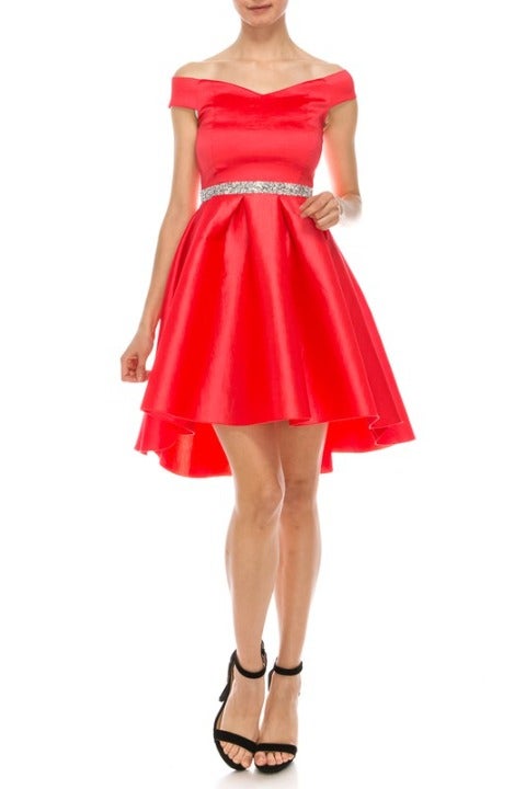 Off Shoulder Diamond Belt Solid Party Flare Dress, wedding , graduations dress