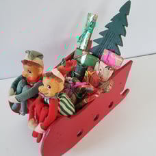 Vintage Christmas 2 Knee Hugger Elves Red Sleigh Wrapped Presents