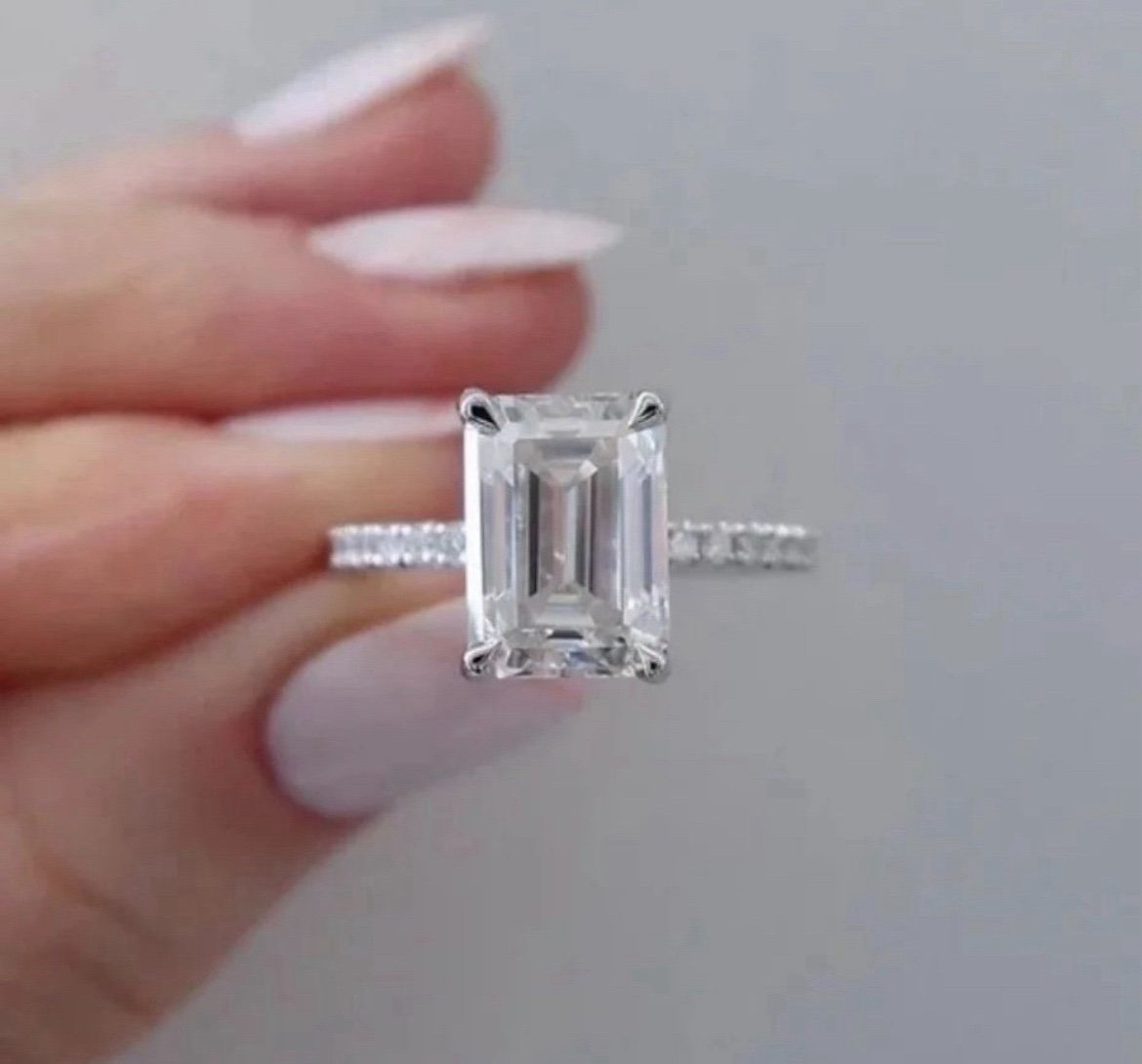 *SALE* 5CT Emerald Cut Moissanite Solid Gold Engagement Ring Size 6