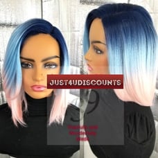 Celebrity pink blue human bob wig