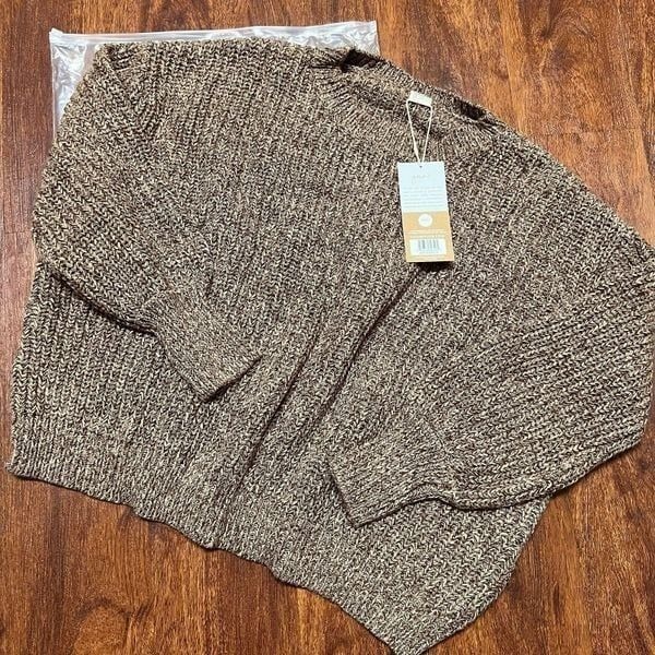 NEW Goumi Kids Bark Chunky Knit Sweater SZ L / XL Brown Pullover Oversized Crew