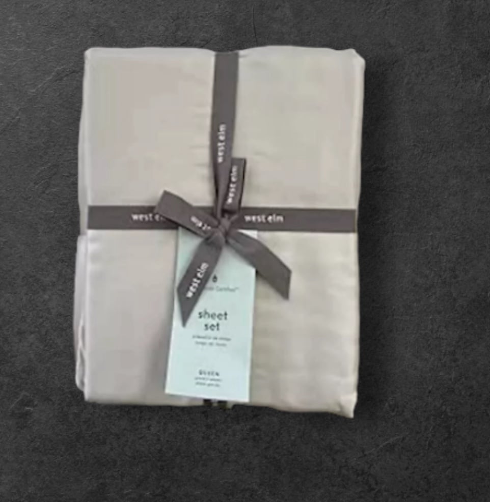 West Elm SILKY TENCEL Sheet Set Queen Frost Gray Luxurious NEW
