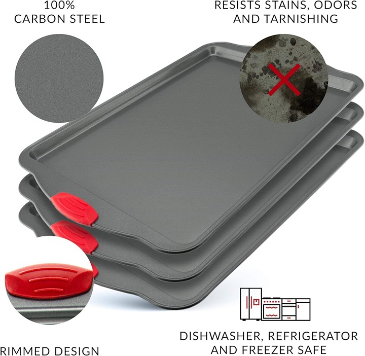 Nonstick Baking Sheet Tray Set of 3 These Cookie Sheet Pans are Non-toxic-52FS