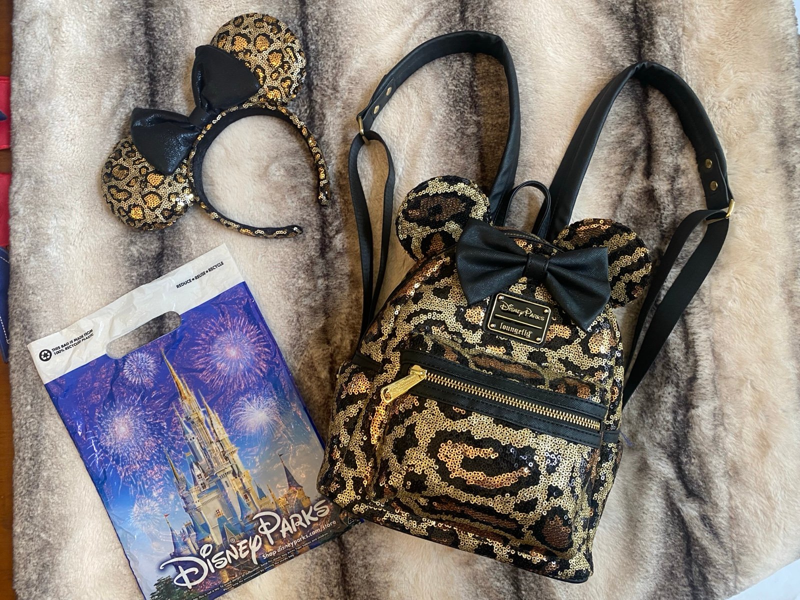 Disney Loungefly backpack leopard sequins matching ears