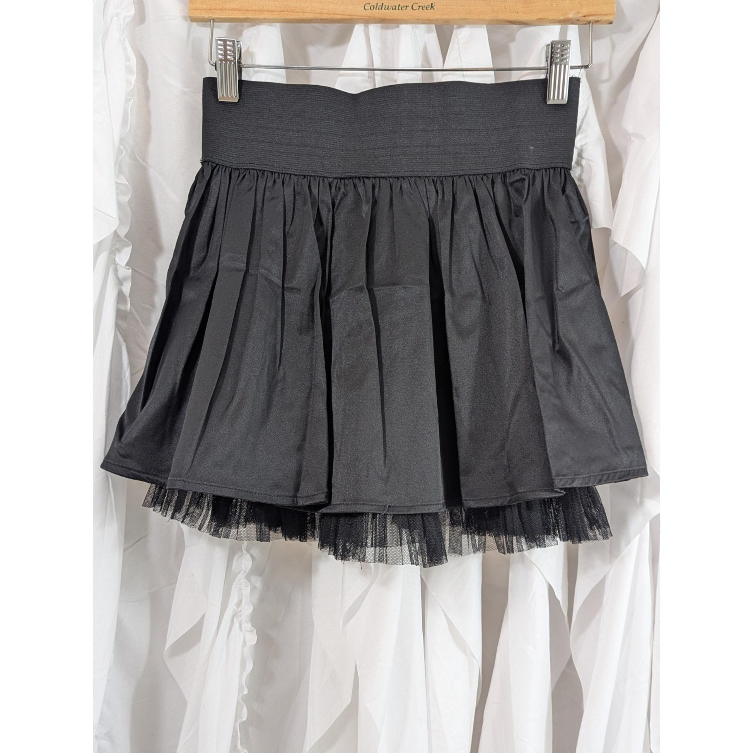 Vintage Wet Seal Black Satin and Tulle Lined Elastic Waist Mini Skirt Size Small