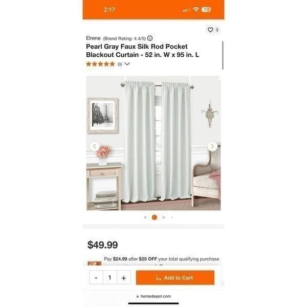 Elrene Pearl Gray Faux Silk Rod Pocket Blackout Curtain - 52 in. W x 95 in. L NE