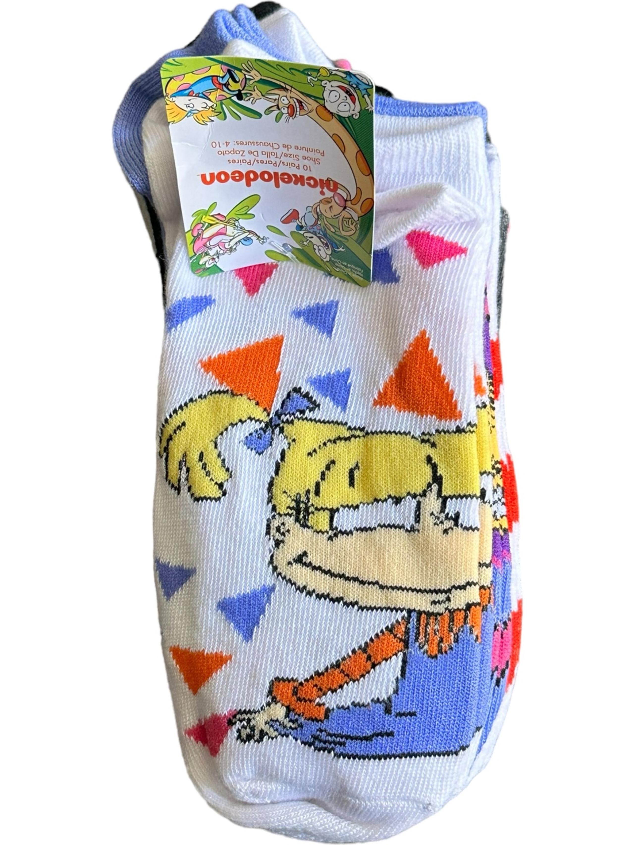 Nickelodeon 10 Pairs No-Show Socks 4-10 Rugrats - CatDog - Hey Arnold